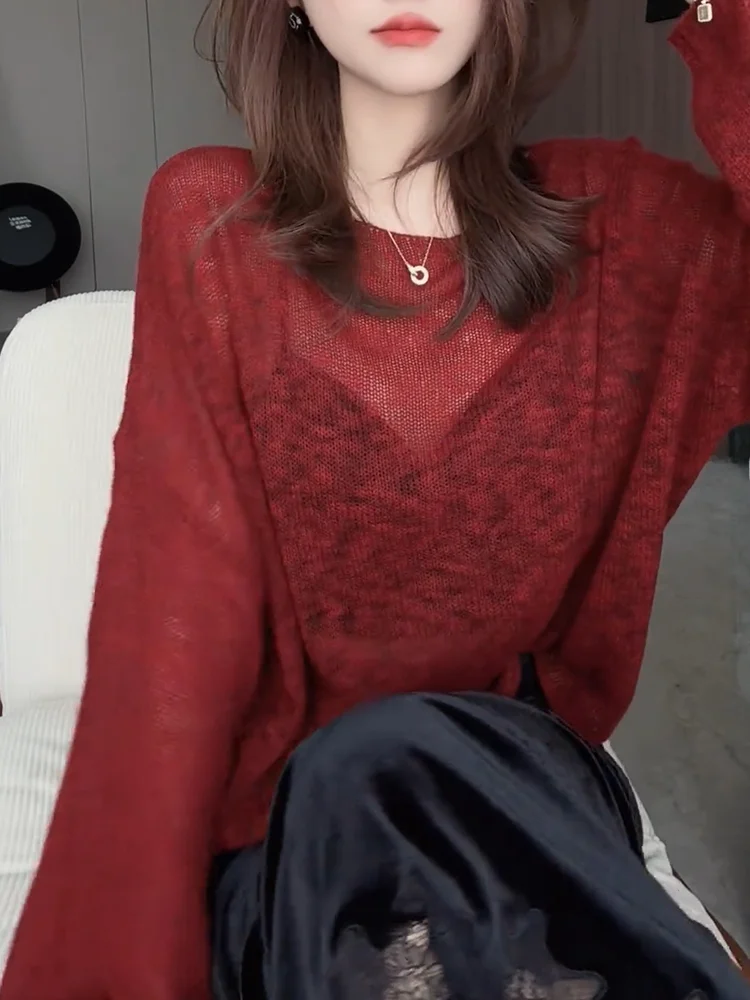 

Korean Sle Hollow out Knitted Top Faionable Ele plus Size Women's irt Autumn New Arrival Versatile Slimming Snow Dr