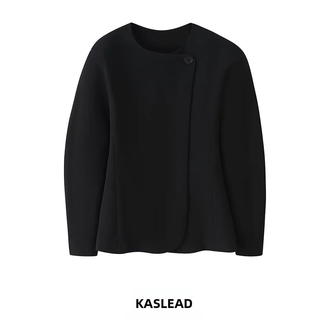 KASLEAD New Women's Double-Breasted Suit Jacket High-End Sensation Wind Style Long Sleeve Polyester Fiber Autumn Collection