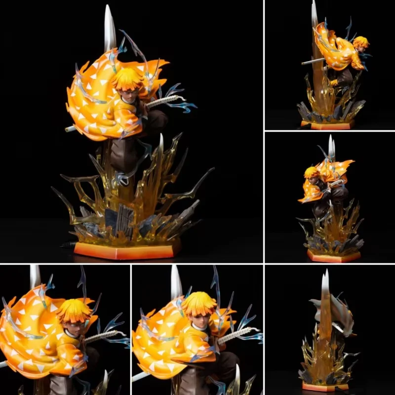 New 35cm Anime Demon Slayer Figure Agatsuma Zen'Itsu Luminous Double Headed Statue Action Figure Model Trend Toys Birthday Gifts