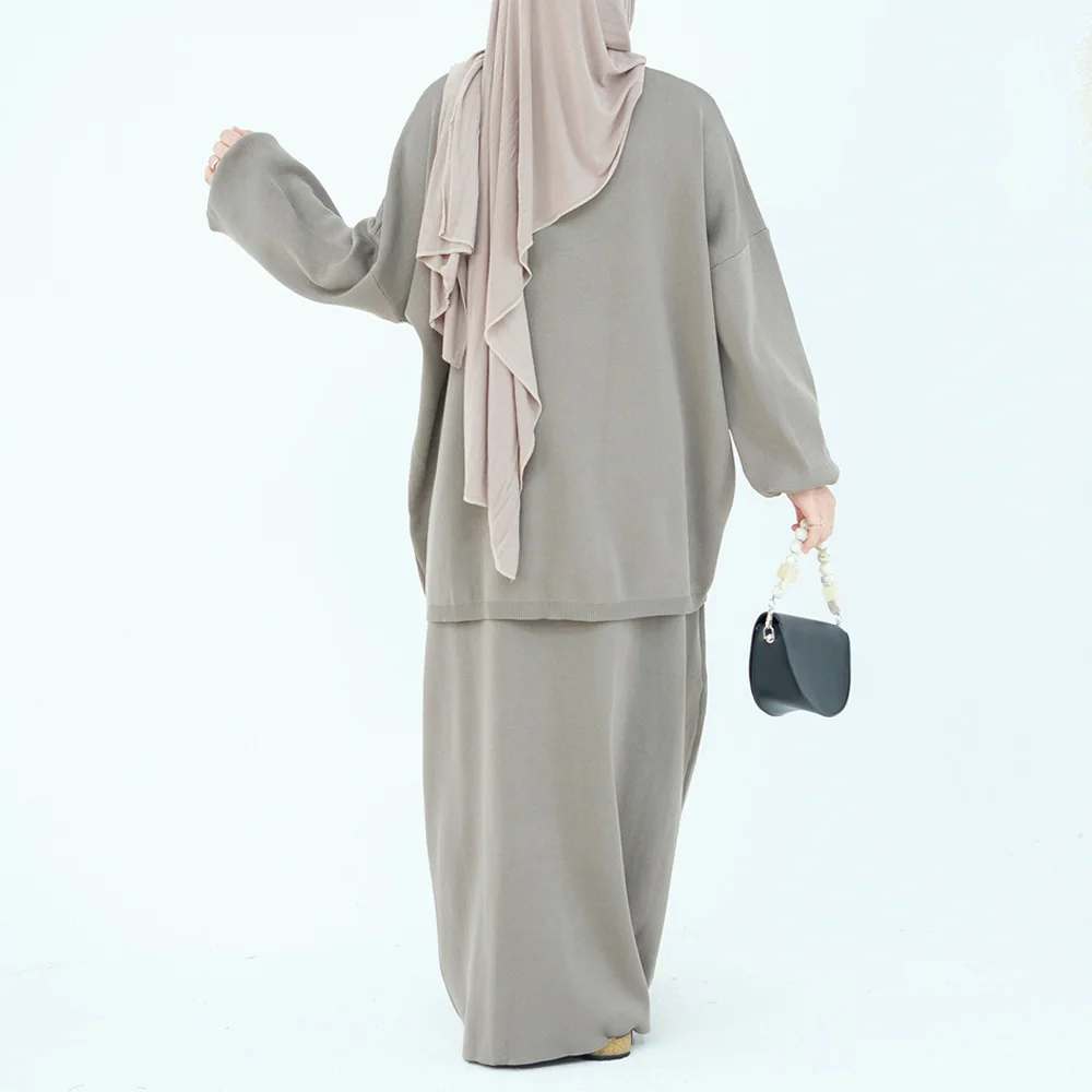 Warme moslimset 2-delig, gebreide loungekleding, trui, lange rok, losse co-ord-sets, islamitische kleding, herfst, winter