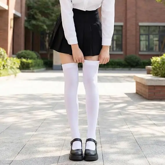 Plus Size Sexy Black White Solid Color Long Socks Women Thigh High Over The Knee Stockings Lolita Ladies Girls Warm Knee Socks