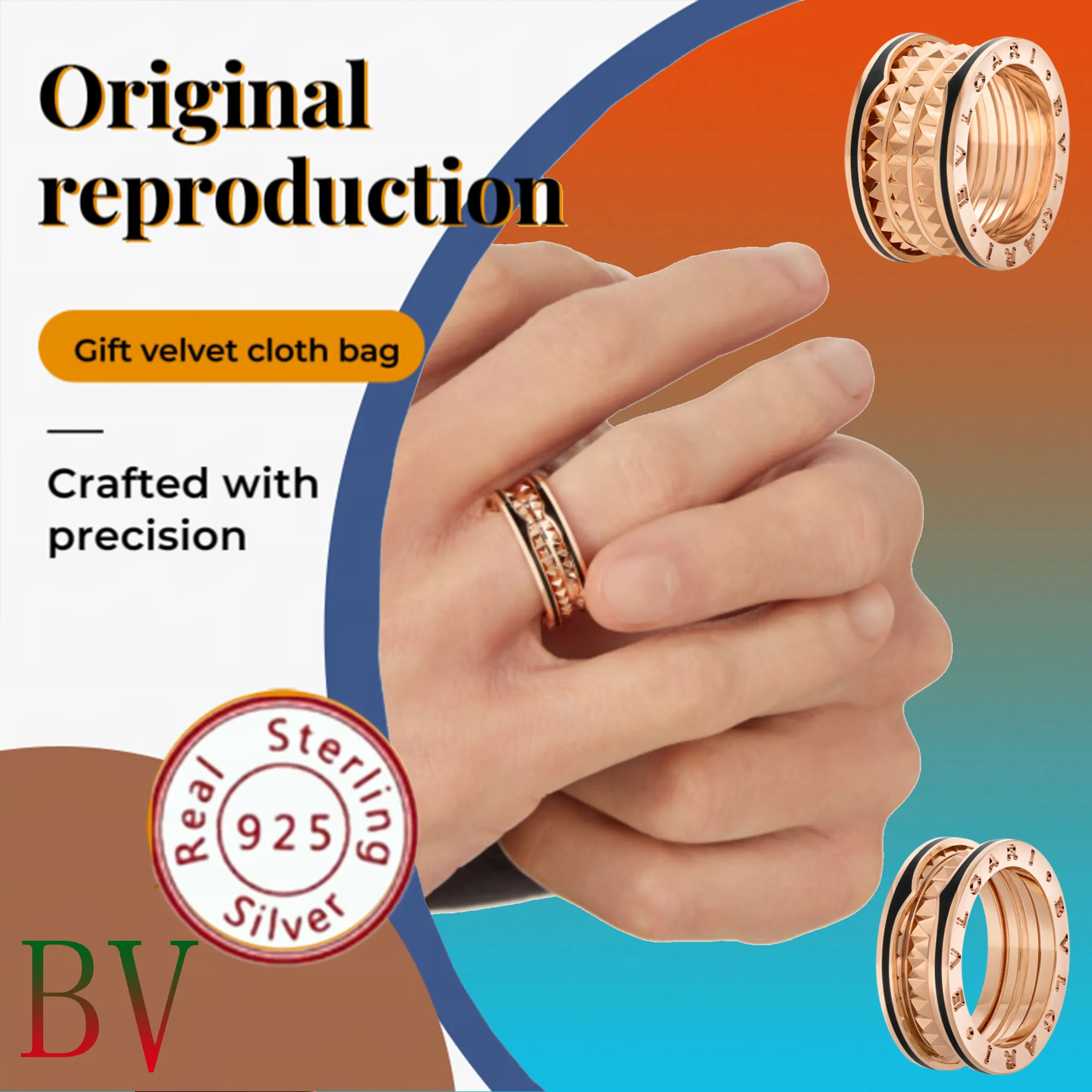 Wide edged European and American style neutral pure silver s925 personalized spring luxury brand design BV home neutral ring