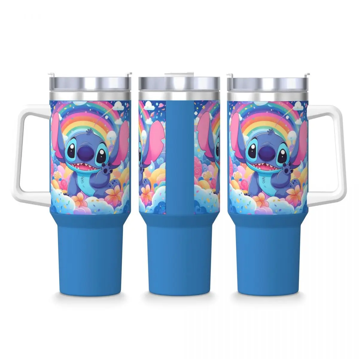 

Stainless Steel Tumbler Cute Cartoon Stitch Mugs Cup With Straws Blue Comic Driving Cold Drink Water Bottle Large Thermal Cups