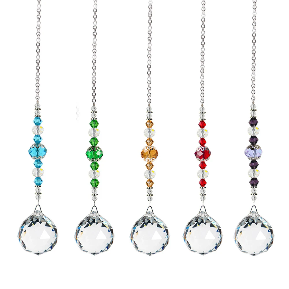 Crystal Ball Suncatcher Prism Chakra Colors Rondelle Beads Pendant Rainbow Suncatcher Home Garden Decoration