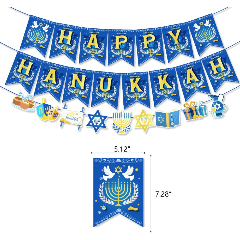 Happy Chanukka Banner Latex Ballons Blau Gold Kerzenständer Flagge Ballon für Heimdekoration Jüdische Chanukka Chanukka Party Dekor – Detail 3