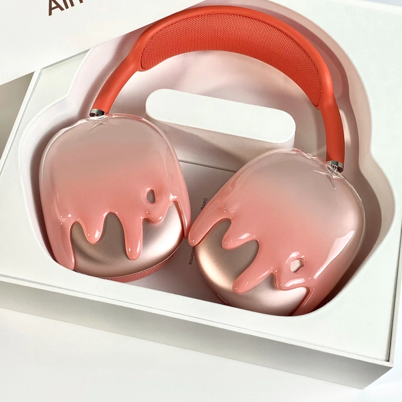 Airpods Max Case Cover Coral Red Liquid Gradient Earphone Decoration Creative Personalized 3D Resin Earphone Protection Case y2k