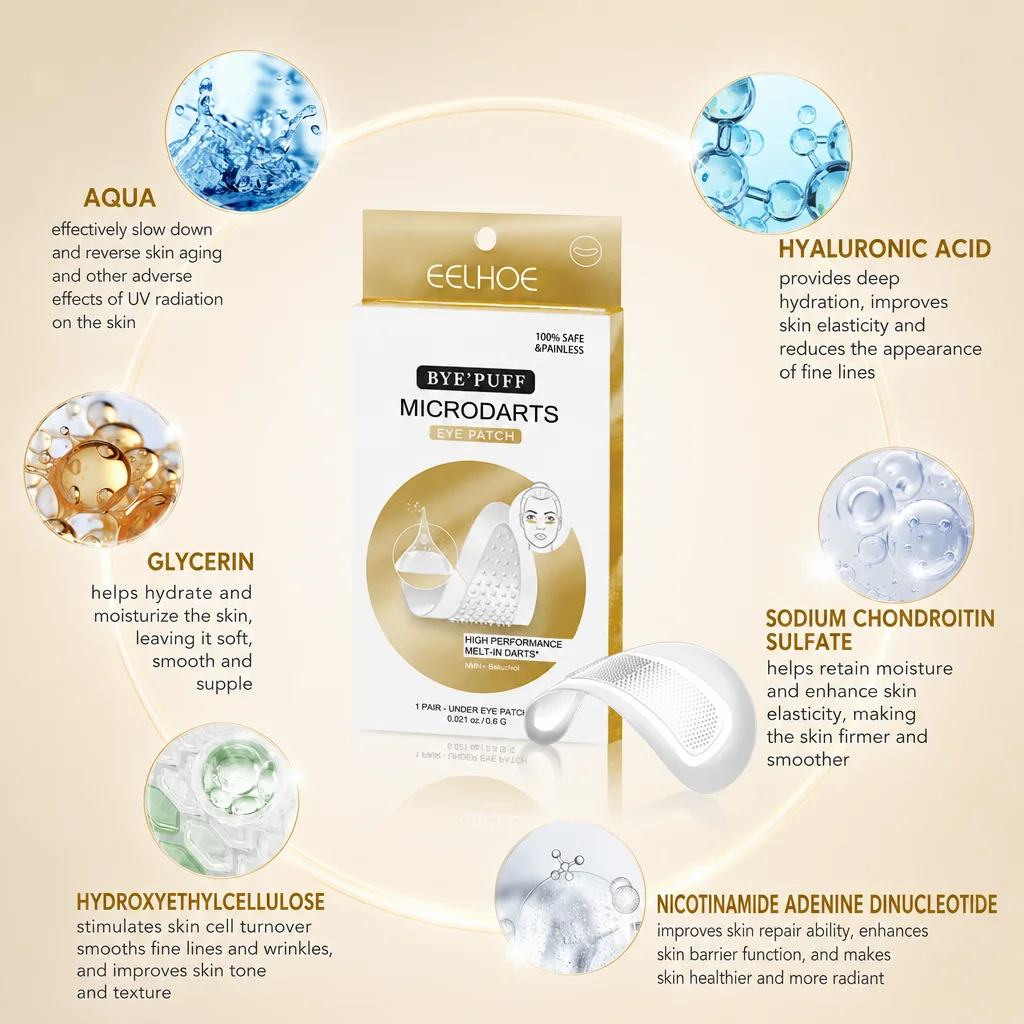 Hyaluronic Acid 0.2mm Microneedle Eye Patches Anti‑Wrinkle Look Dark Circles Moisturizing Revitalizing Under Eye Gel Care Pads