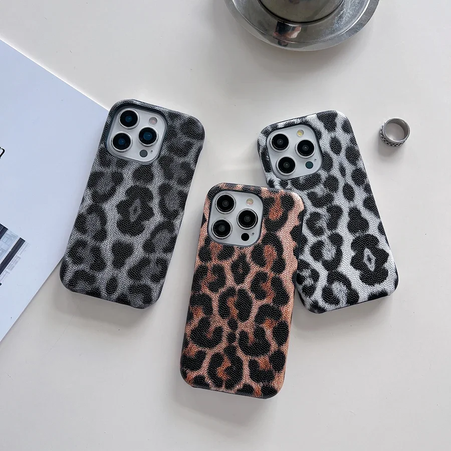 

Leopard Hard Leather Skin Print Phone Case for iPhone 17 Air 16 15 14 Plus 13 12 11 Pro Max Shockproof Bumper Shell TPU Cover