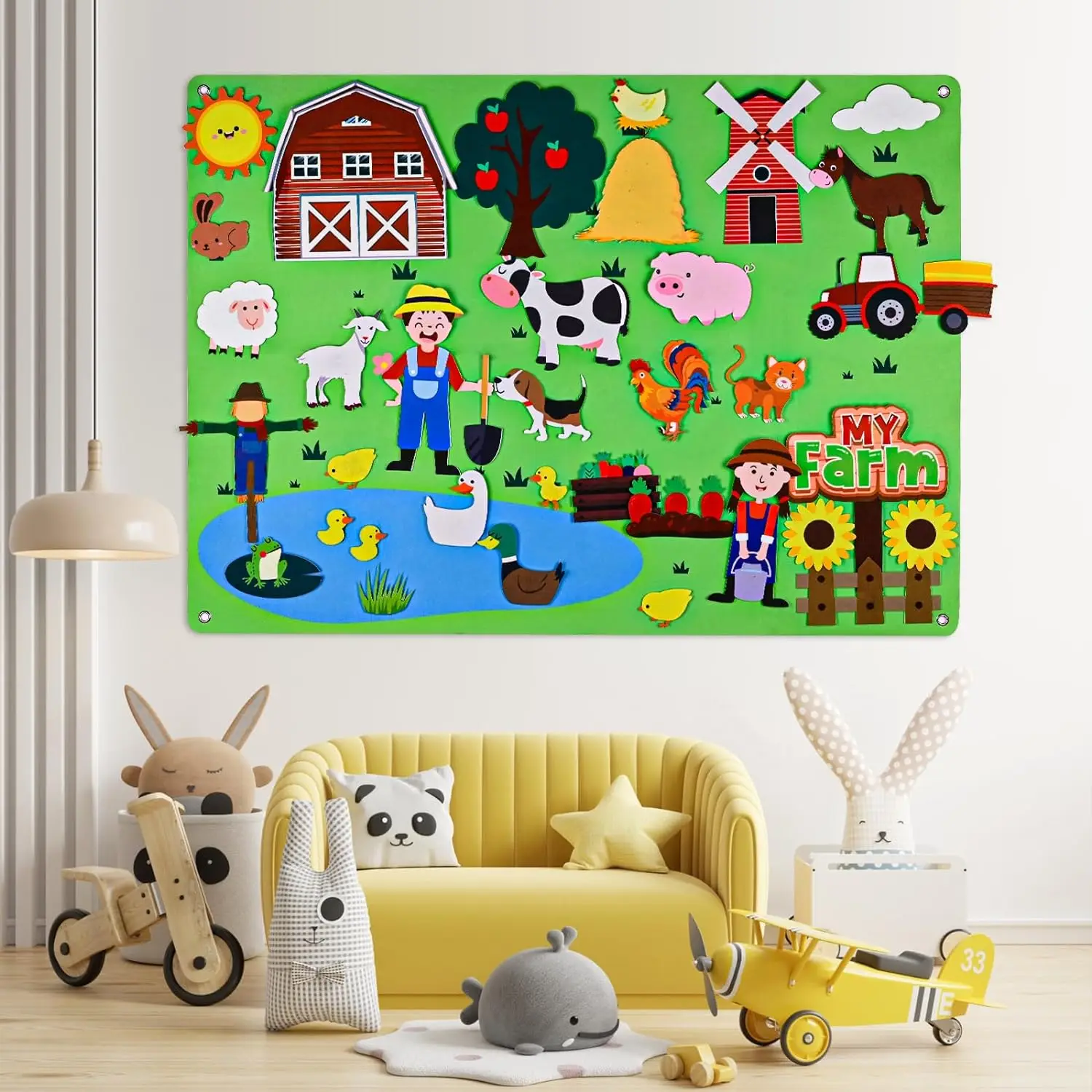 Farm Animals Felt Story Board Set Storytelling Early Learning Interactive Play Kit Wall Hanging Puzzle Toys for Toddlers Gifts
