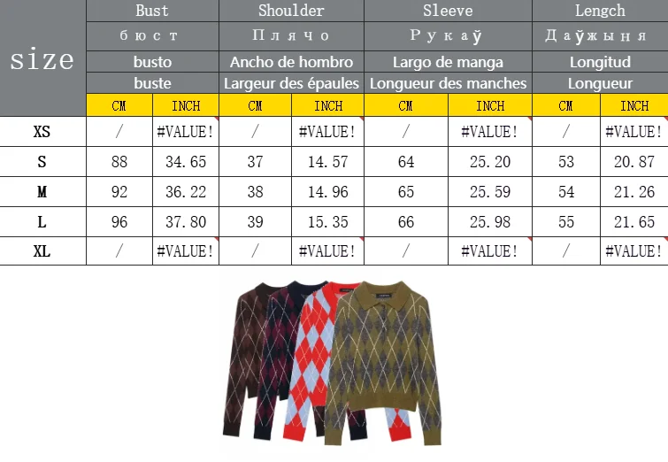 Damen Vintage Diamant Geometrisches Muster Häkel-Strickpullover Weiblicher Schicker Polokragen Schlanker Pullover Mantel Damenoberteile – Detail 1