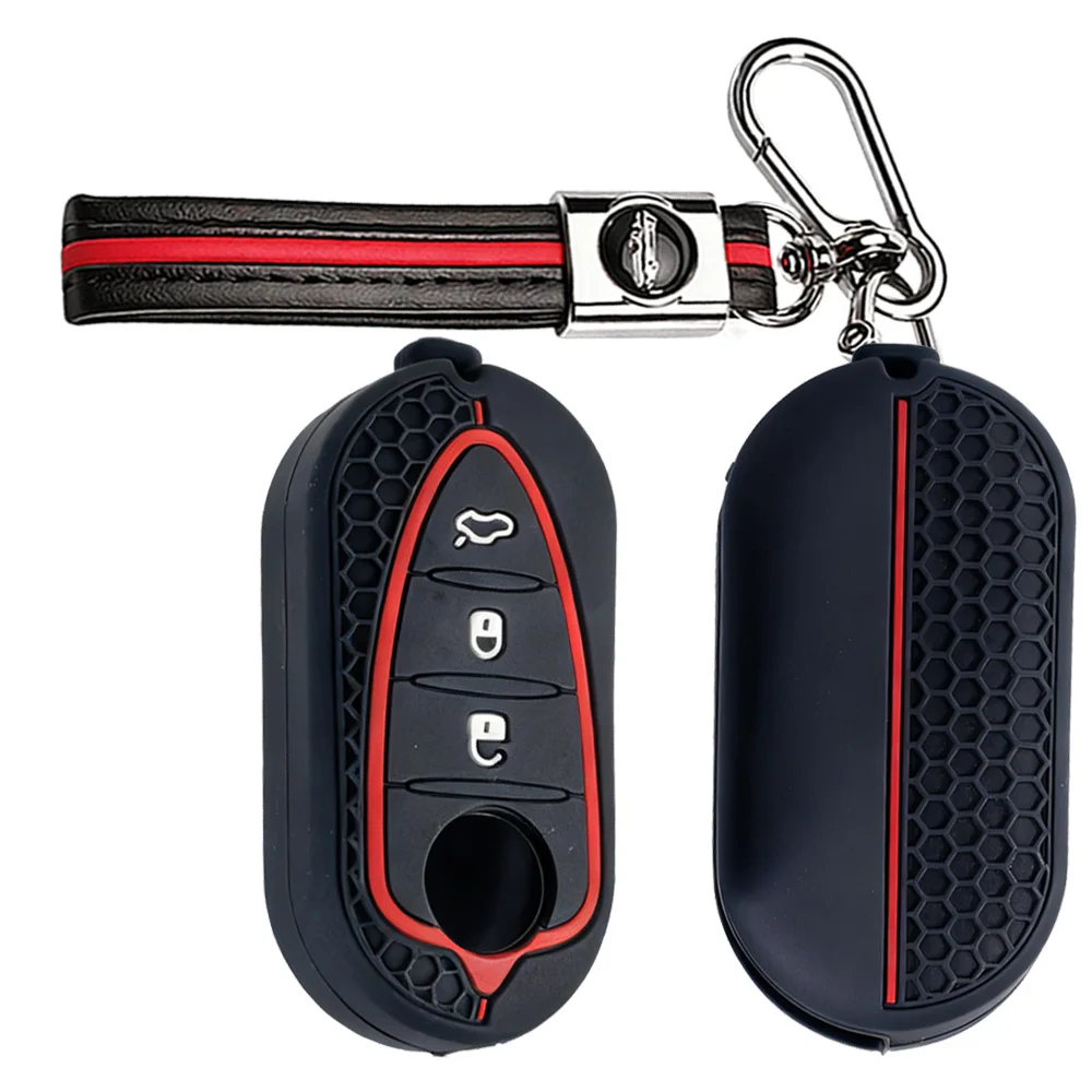 Key Case Cover With Keychain For Alfa Romeo Giulietta MiTo 159 Brera Spider Giulia Stelvio GT 147 156 166 4C Tonale Secure Grip