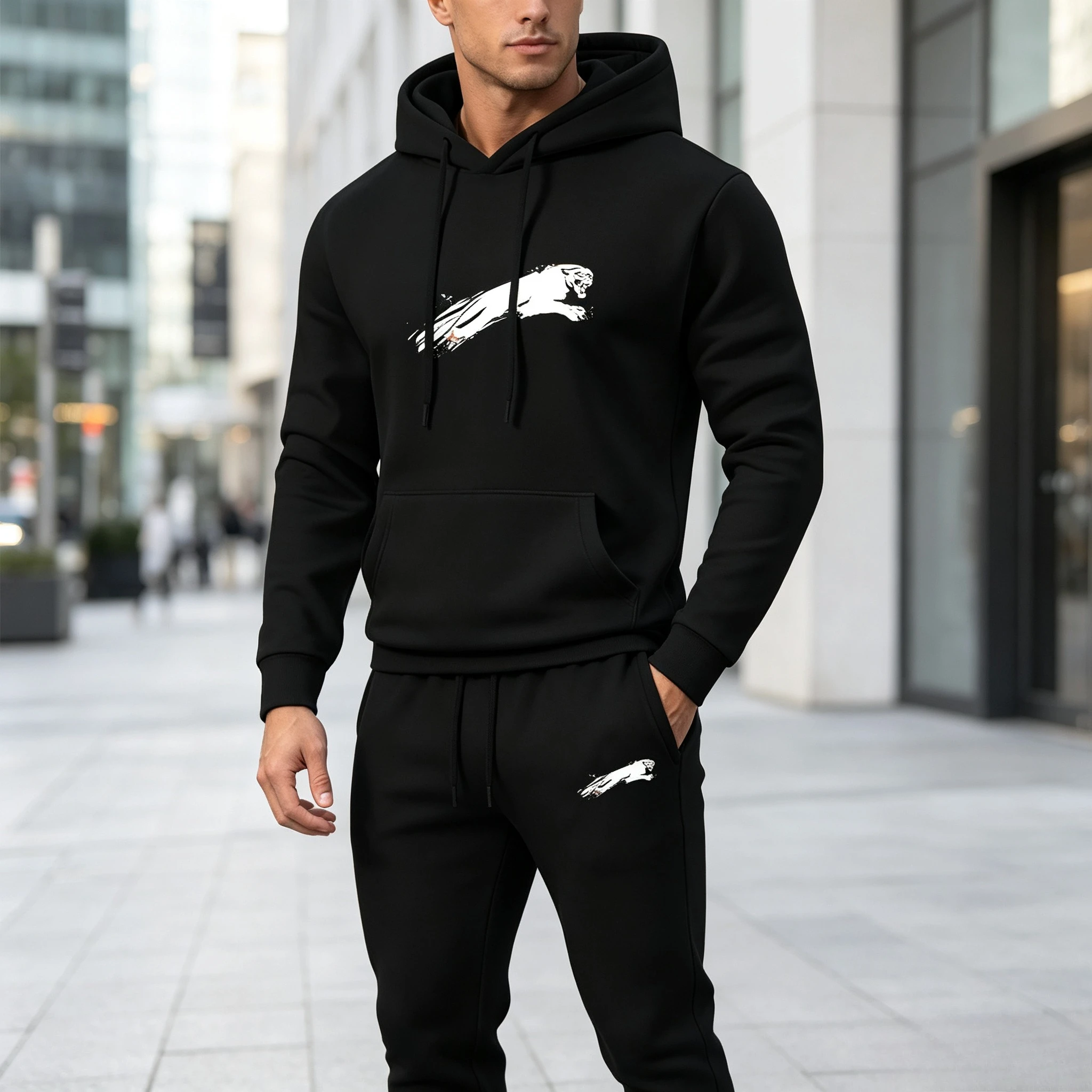 Aliexpress Men's street‑style black panther print hooded sweatshirt and jogging pants set - a comfortable and casual sports outfit - Aliexpress Deal