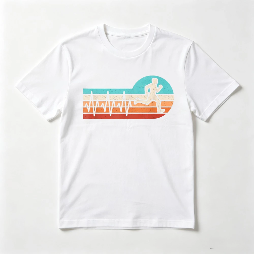 Running Heartbeat Graphic Retro Style Run Runner Gift T-Shirt Summer Short Sleeve O-neck Casual Fashion Loose Breathe Y2k Tees