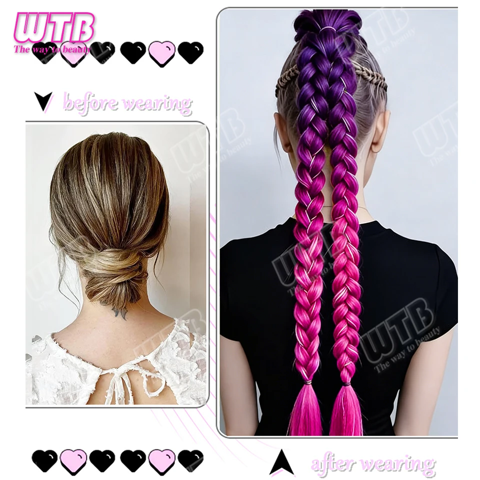 WTB Gradient Braided Synthetic Wig with Elastic Tie Double Braided Ponytail Wig Suitable for Women's Daily Wear and Holidays