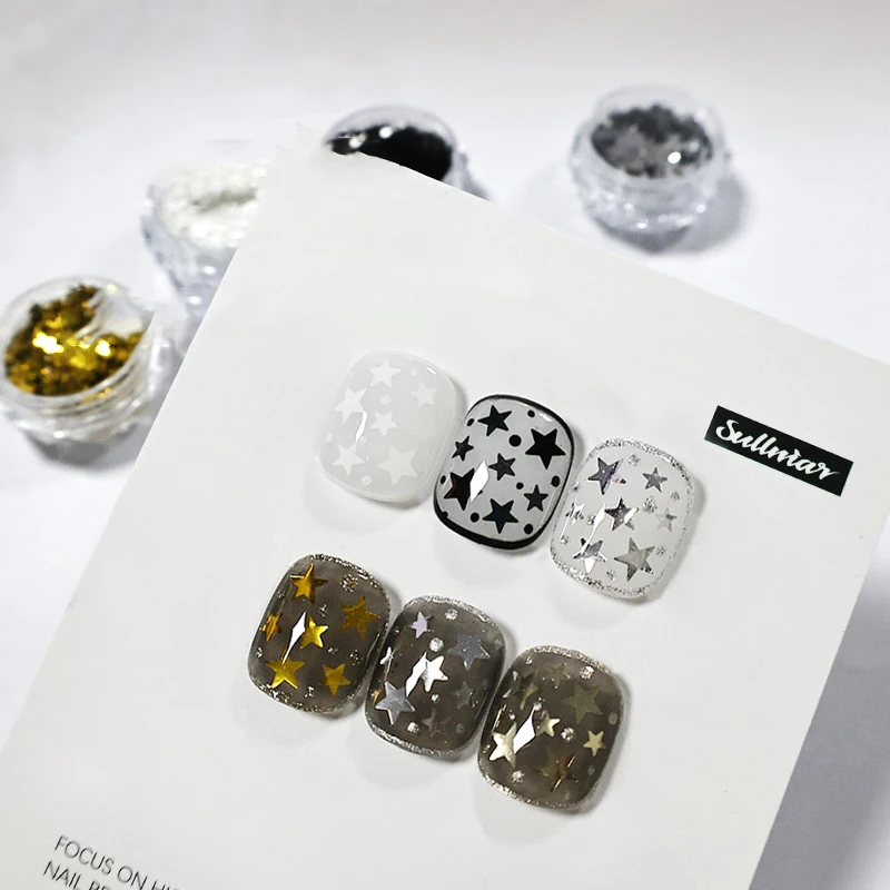 1 Box fünfzackiger Stern Herz Nagel Mix Pailletten Flash Nagel glänzende Spiegel Mehl Dekoration Nail Art DIY Nail Art Enthusiasten – Detail 3