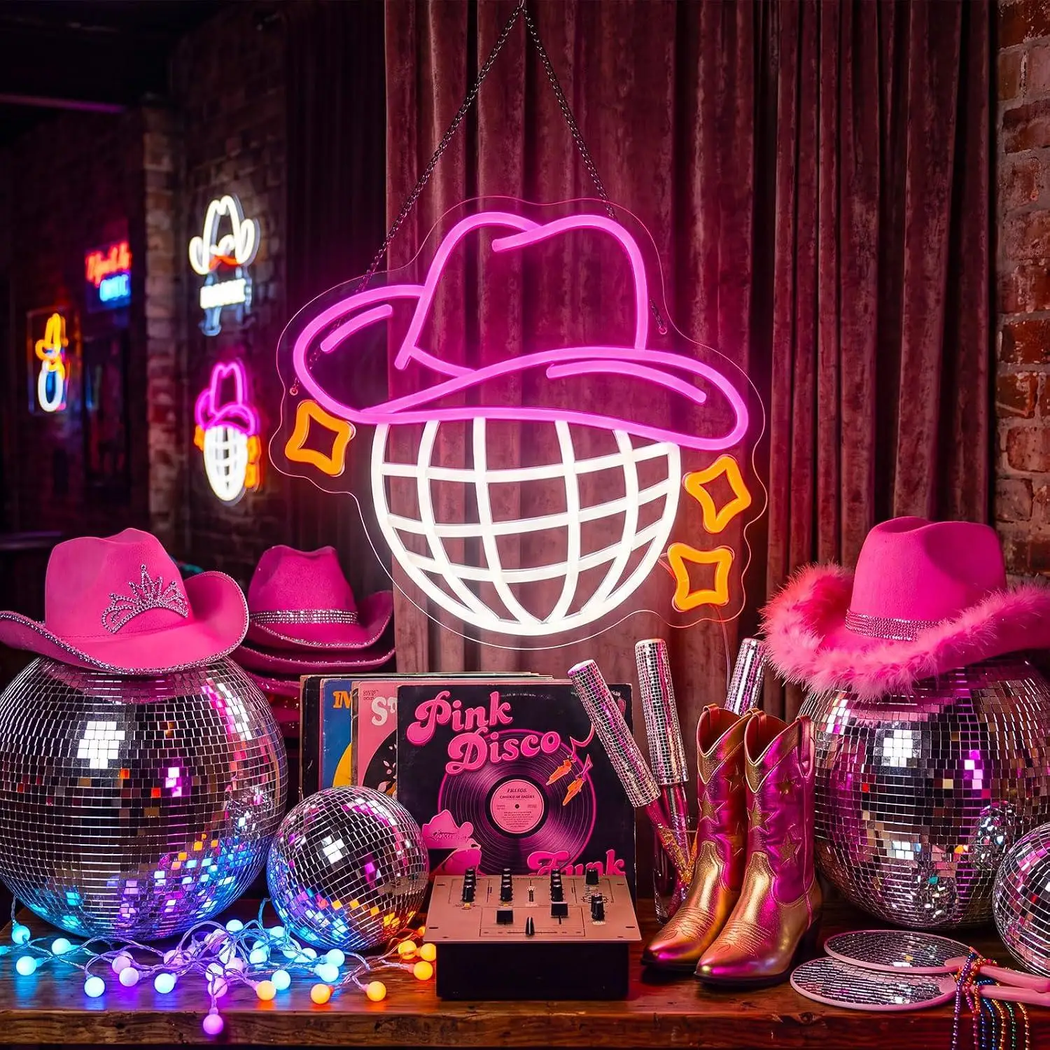 Cowgirl Disco Neon Sign Led Neon Lamp Usb Operated For Western Disco Theme Party Supplies Bar Backdrop Bedroom Home Wall Decor
