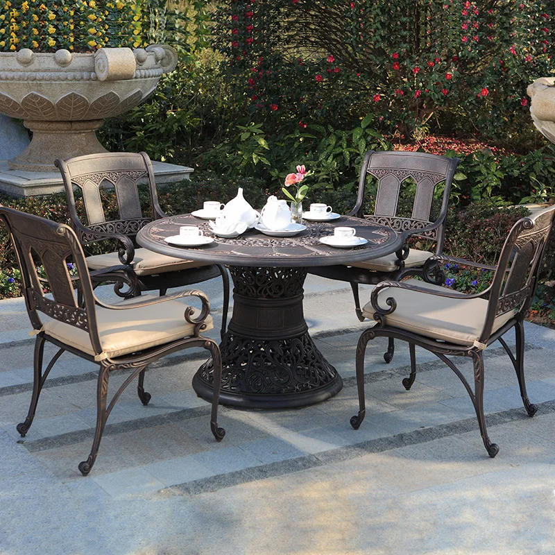 

！@Outdoor Aluminum Cast Table Chairs European Style Villa Courtyard Garden High-End Club Furniture Leisure Terrace Set Waterproo