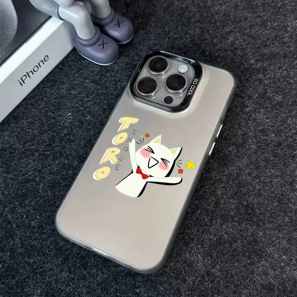 1pc Cute T-Toro I-Inoue Cat Phone Case Laser IMD Color Silver Shell For IPhone 17 16 15 14 13 12 11 Air Pro Max Plus