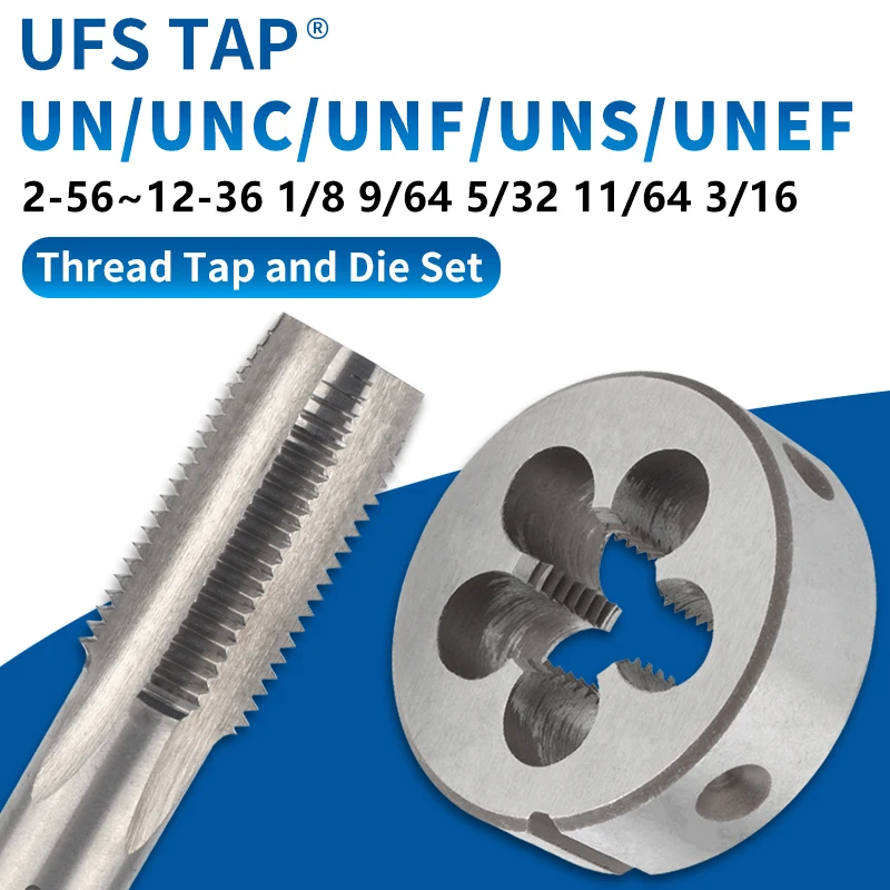 

UFS TAP 1SET HSS American Screw Hand Tap and Die Set Fine Thread Die Tap UN/UNC/UNF/UNS/UNEF 2-56~12-36 1/8 9/64 5/32 11/64 3/16
