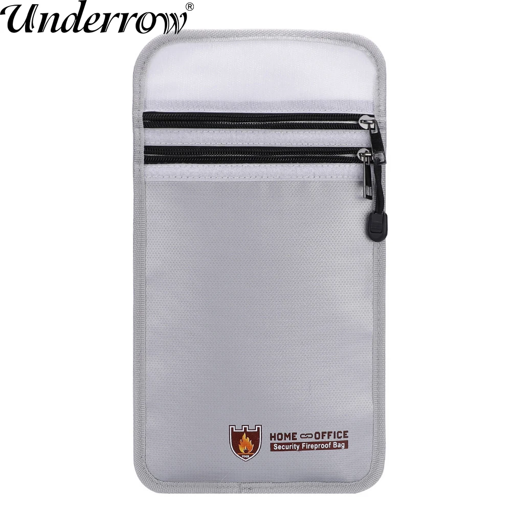 27x17.5mm Fireproof Money Safe Bag Fire & Water Resistant Dual-Pocket Zipped Document Bag Safe Pouch Phone Storage Bag