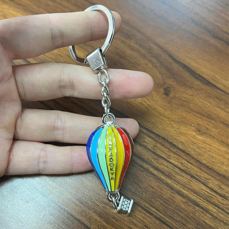 New Hot Air Balloon Keychains,Coloured Metal Turkey Rainbow Balloon Key Ring for Men Women Backpack Car Key Bag Pendant Gift