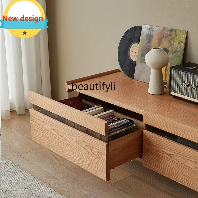 Hot sales TV cabinet, solid wood stainless steel legs suspended cherry wood retro audio and video cabinet