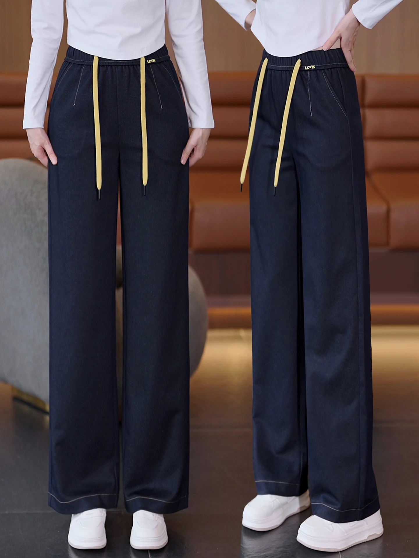 

Женские джинсы с широкими штанинами, весенне-осенние, с высокой талией, свободные, струящиеся, стройнящие, повседневные, прямые брюки в корейском стиле Citywalk