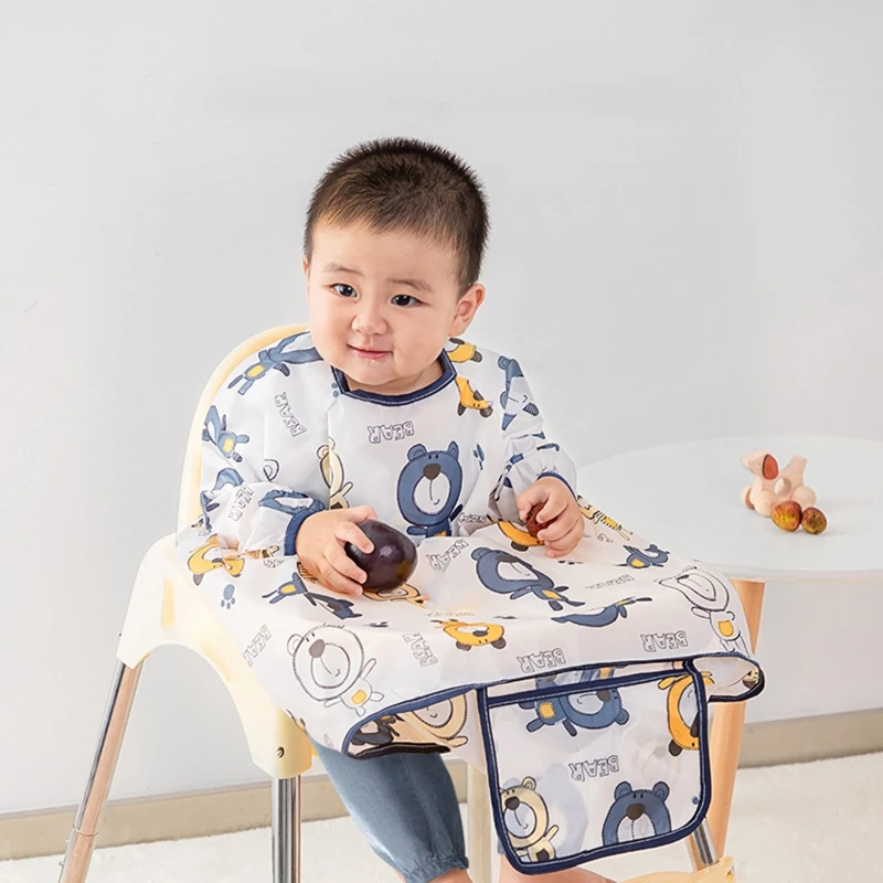 Feeding Bib for Baby Boys Girls 6-36Month Waterproof Bib Apron Smock with Table Cover Infant Mess Free Full Coverage Bib