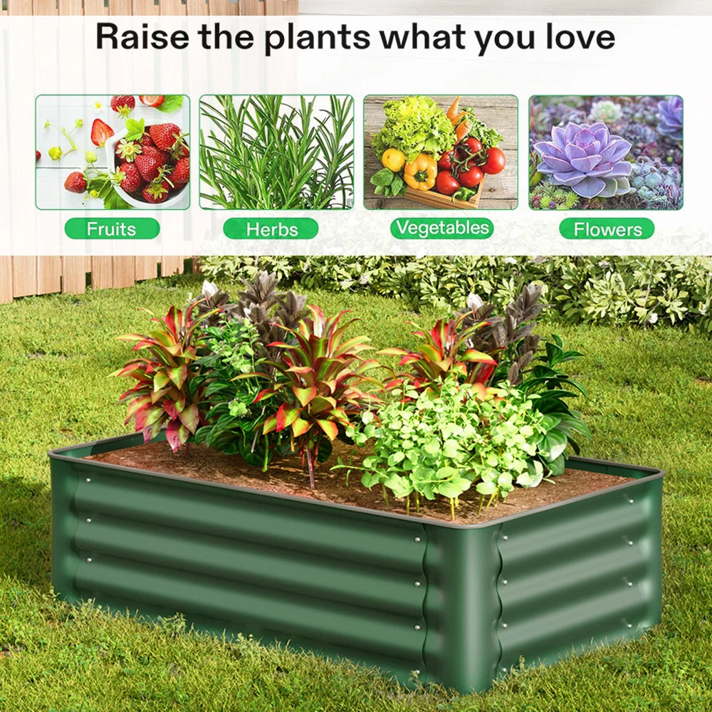 Green Galvanized Steel Raised Garden Bed