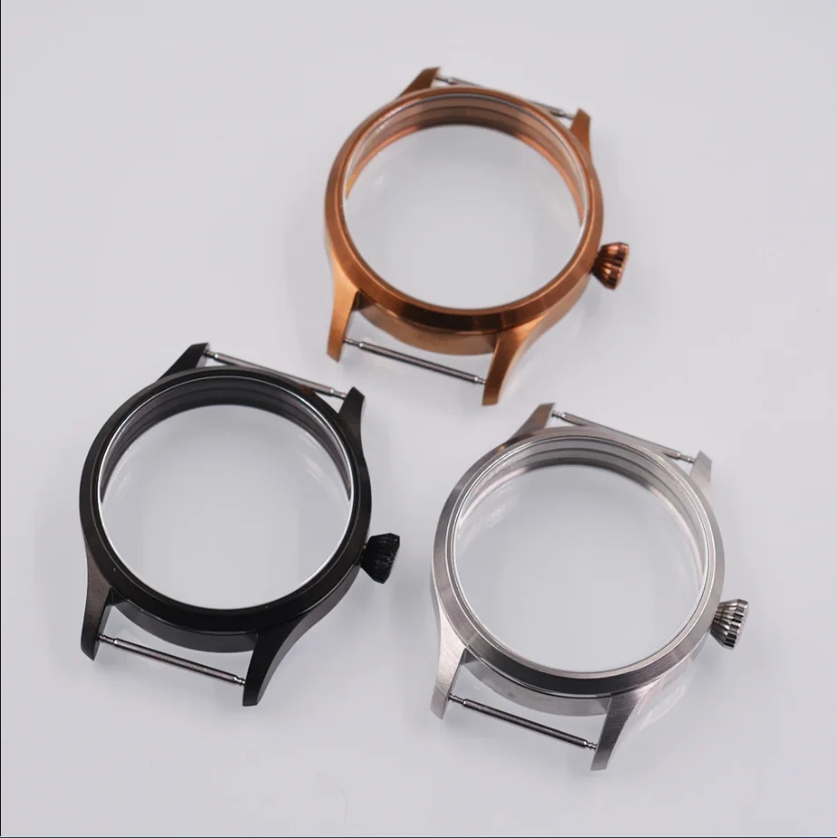 

42mm Solid Steel Watch Case FIT ETA 6497 6498 ST3600 3620 Movement Parts Sapphire Glass