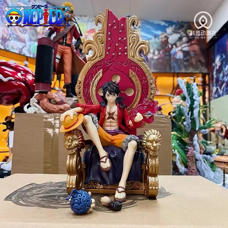 

32cm Anime Action Figureone Piece Monkey D Luffy Sitting Position Throne Resin Statue Gk Collection Model Kids Gift Decoration