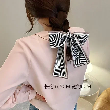 Long Ribbon Silk Bow Hair Scarf Prints New Hair Tie Bandanas Headbands for Women Girls Ponytail Holder Ladies Hair Accessories