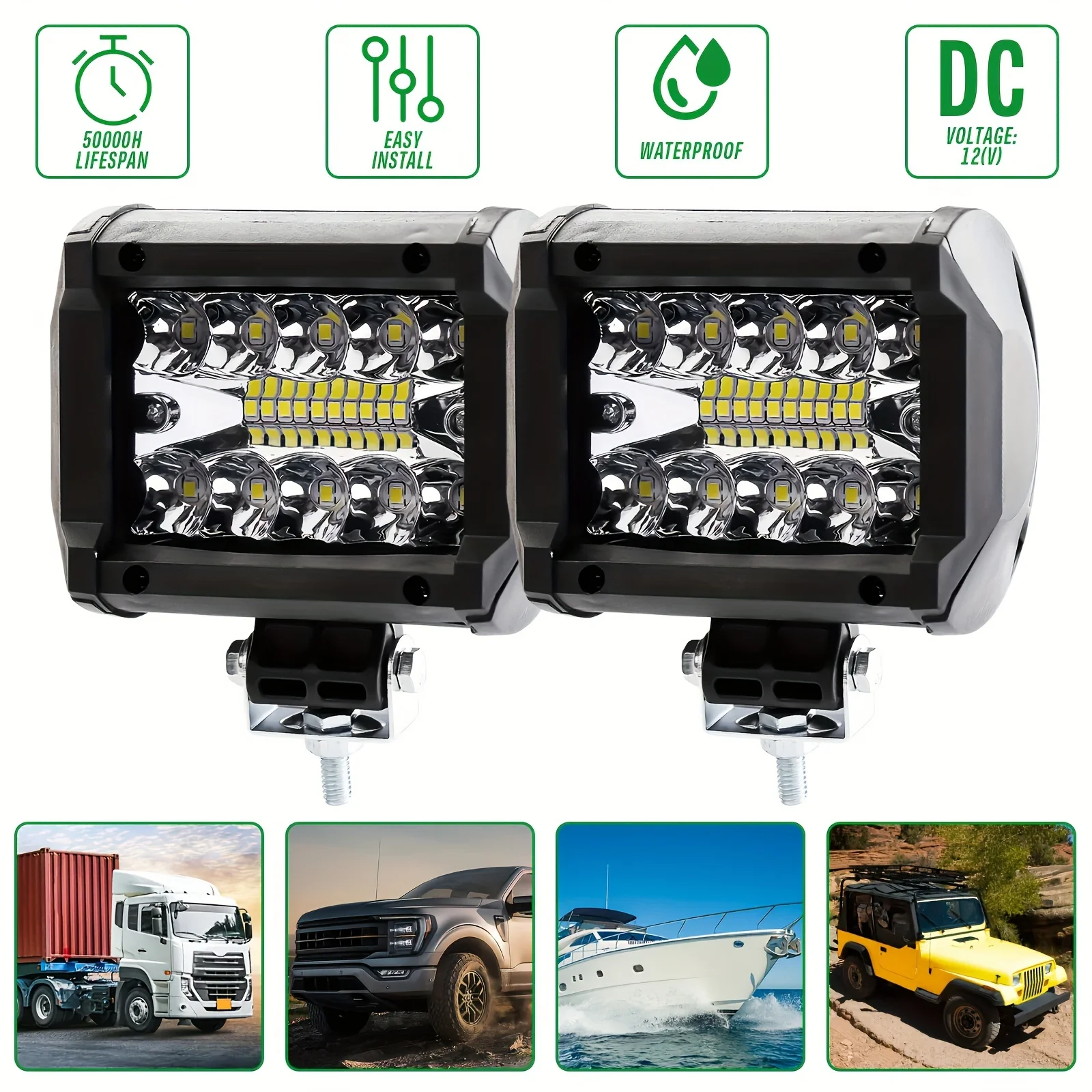 

2pcs 4inch 60W LED Work Light Bar Spot Flood Off Road Truck Lights