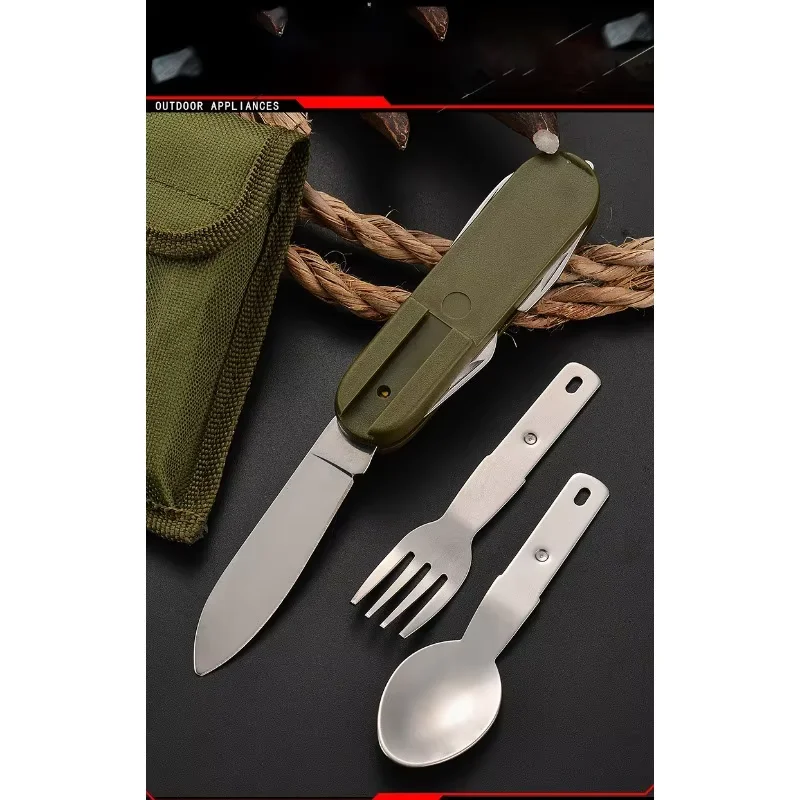 7 in 1 Multifunctional Outdoor Cutlery Portable Knife Spoon Fork Opener Can Opener Picnic Camping Hiking Trip Foldable Cutlery image 6