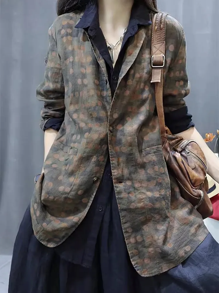

Cotton Linen Artistic Women's irt Spring Autumn New Sle High End Linen Suit Ethnic Vintage Linen Coat Fem Outerwear