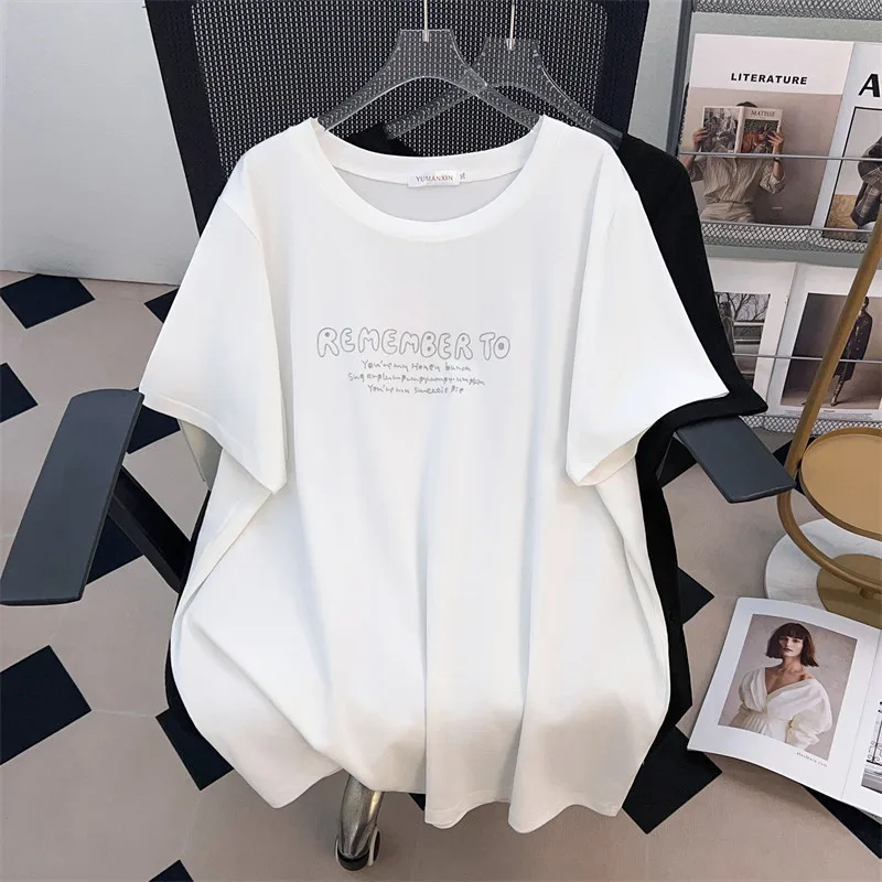 

170Kg Plus Size Women's Bust 170 Summer Loose Short Sleeve Round Neck Letter T-Shirt 4XL 5XL 6XL 7XL 8XL 9XL