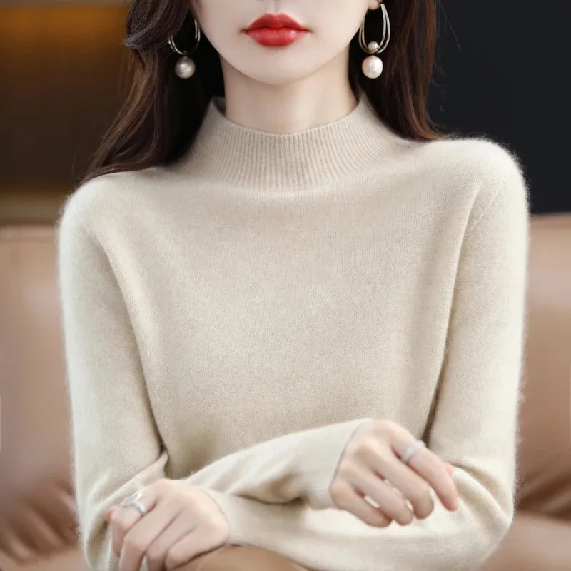 Women's Knitwear Autumn Winter Sweater Korean Basic Knitwear Solid Long Sleeve Pullovers Warm Bottoming Shirts Half High Collar