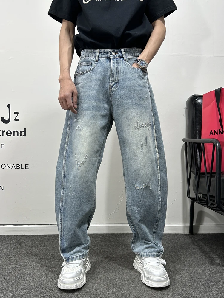 

Мужские джинсы American Sle Retro Knife Denim: модные джинсы с дырками, весна-лето, длинные брюки Harlan, крутые широкие брюки на молнии
