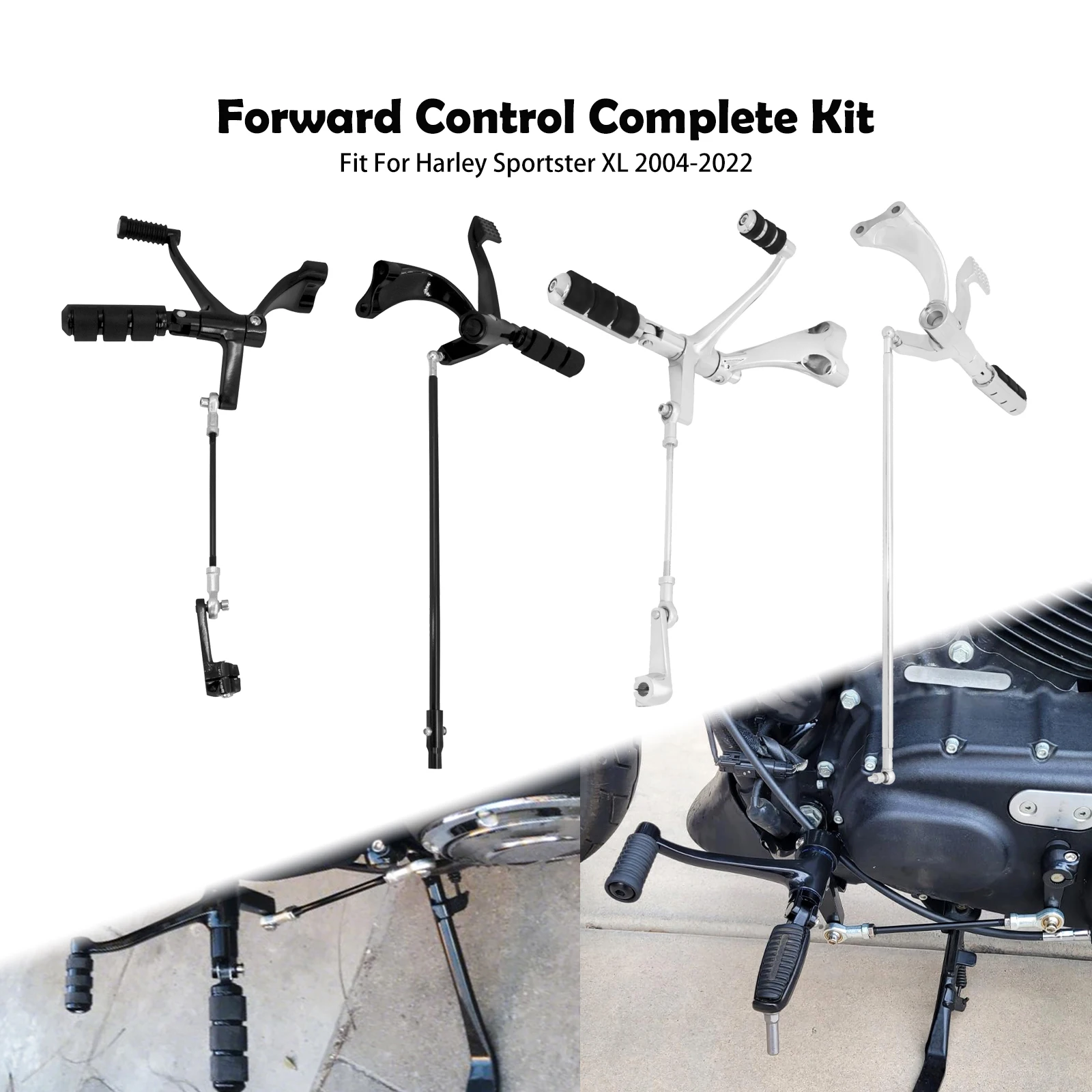 Motorcycle Forward Controls Complete Kit Black/Chrome Pegs Levers Linkages For Harley Sportster XL 883 Iron 1200 48 2004-2022