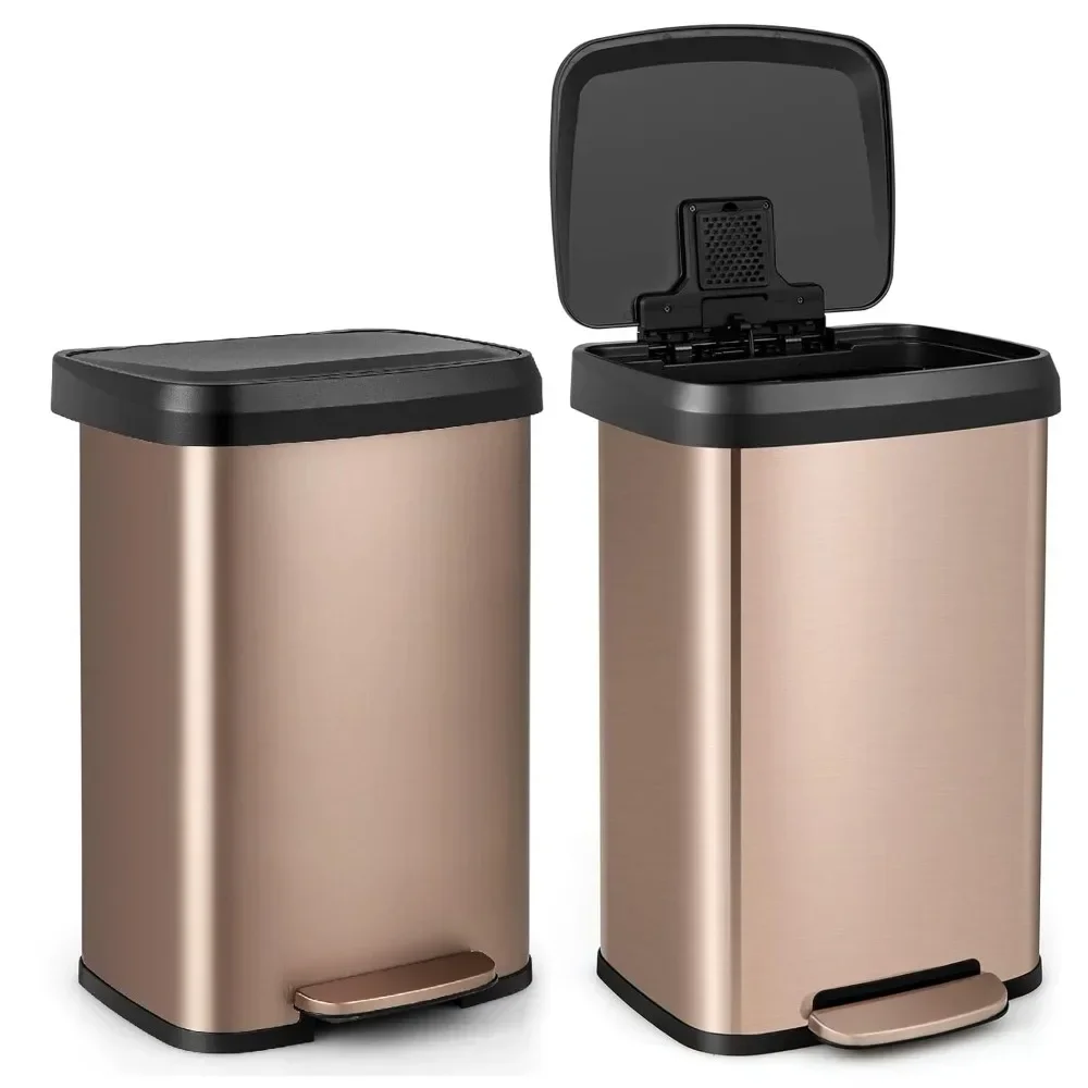 Cubo Basura Cocina de 50 Litros, Con Tapa y Pedal, Acero Inoxidable y Plástico, Compartimento Desodorizante, 41