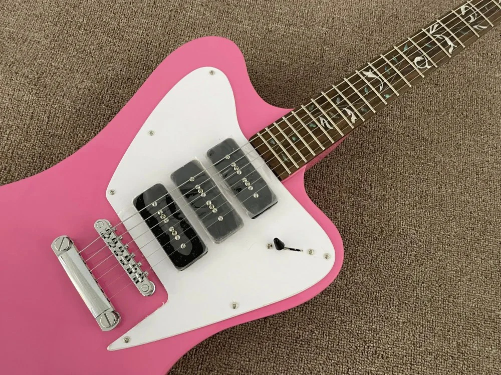 40 inches Guitar Firebird, 6strings, pink color, Well crafted，Rosewood Fingerboard，High Quality, In Stock,