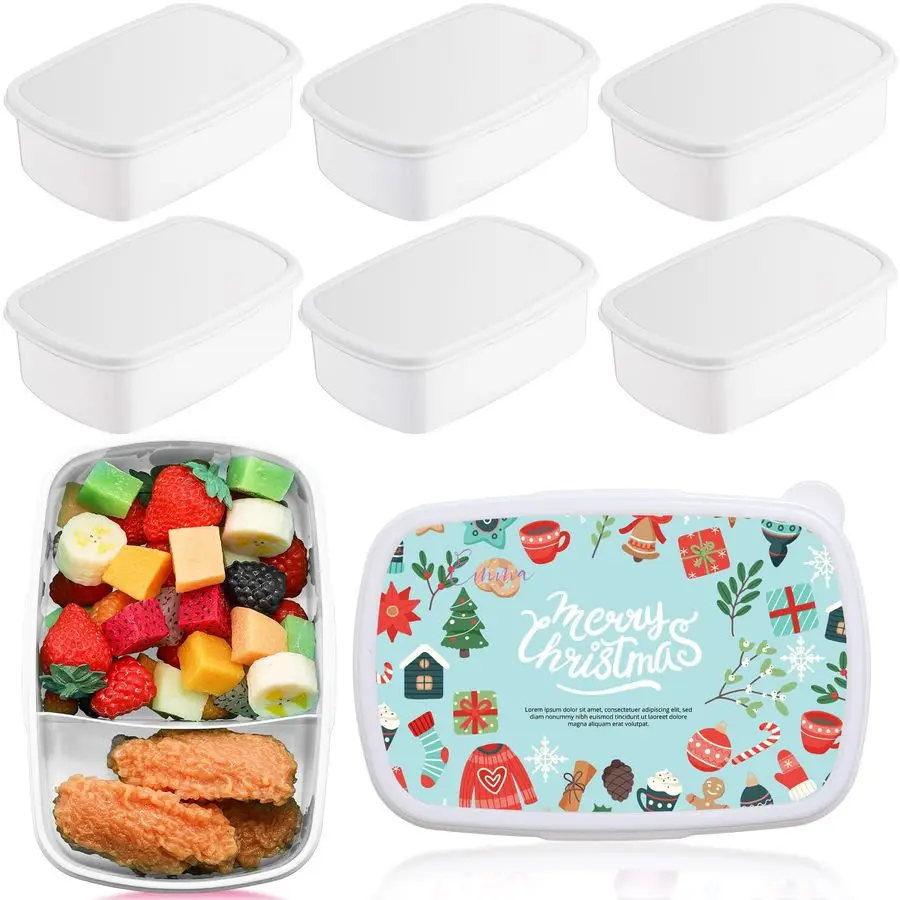 

Сублимационный ланч-бокс, многоразовая пластиковая коробка для бенто, 2 отделения, контейнеры для закусок Bpafree, 7,3 x 4,9 x 2,4 дюйма, DIY Bento Con