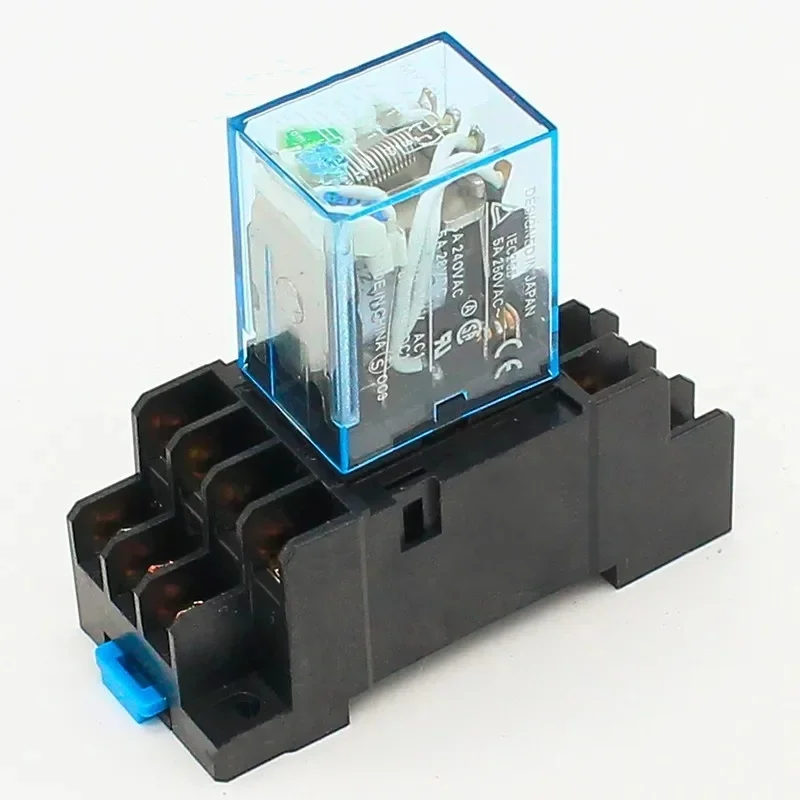 1pc Power Relay MY4NJ with Din Rail Mount Socket Base 14 Pins 12V/24V 110V/220V MY4N Relay Switch