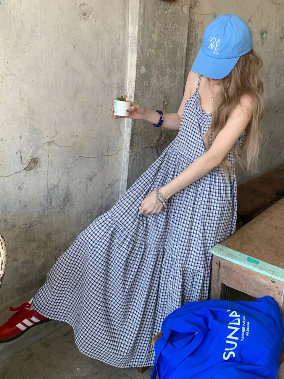 

Винтажное клетчатое длинное платье с поясом для женщин больших размеров, весна-лето, новая удобная юбка трапециевидной формы с бретельками для ленивых