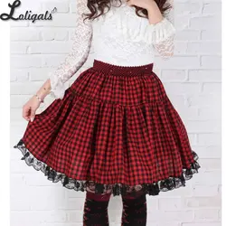 Sweet Red Short Harajuku Skirt Pleated Plaid A line Knee Length Skirt for Women