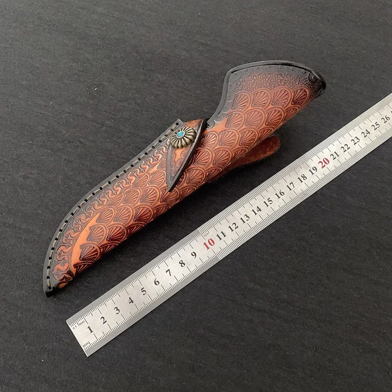 Étui en cuir de vachette gaufré pour couteau à lame, couteaux droits de camping en plein air, étuis, pièces d'outils de bricolage à domicile avec structure, 21.7cm