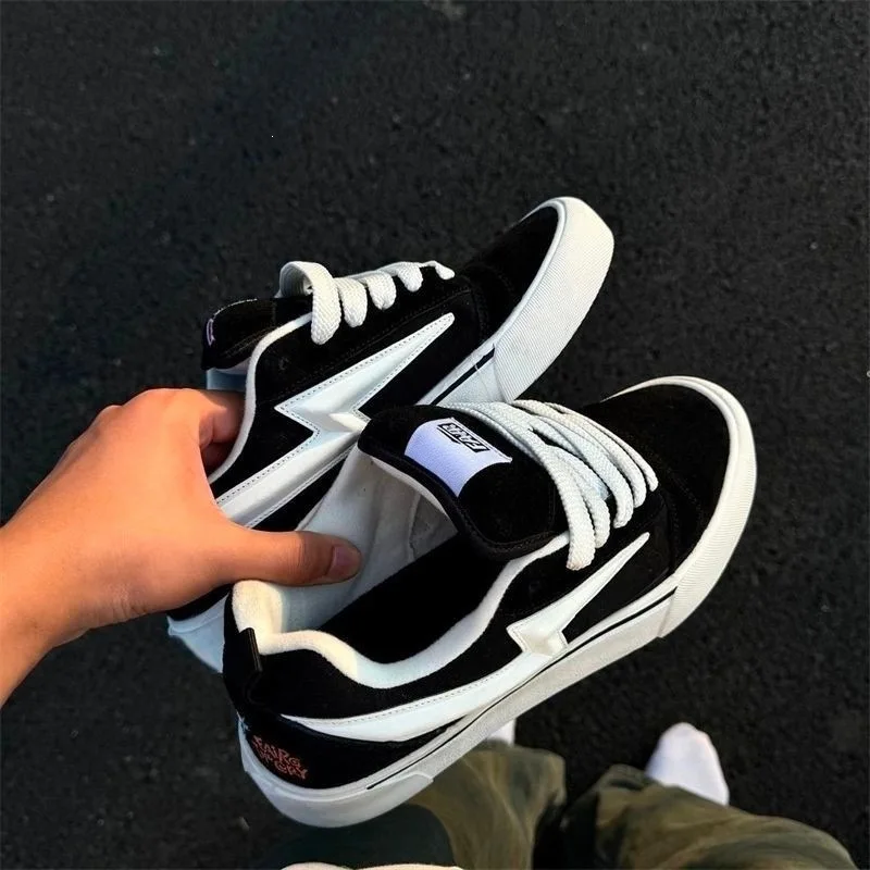 Men Casual Shoes 2026 Woven Afro Embroidered Vintage Street Skate Shoes, Unisex Black White Sole Lightning Bread Sneakers