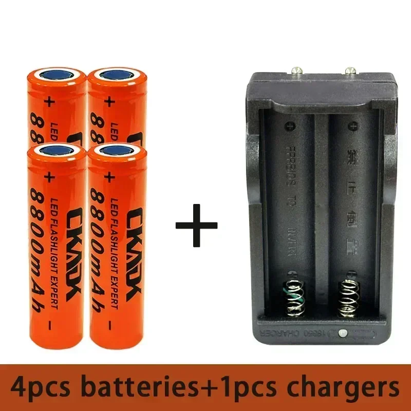 100% Original 18650 3.7V 8800mAh Rechargeable Lithium Battery with 10A Discharge, Suitable for 18650 Battery+charger