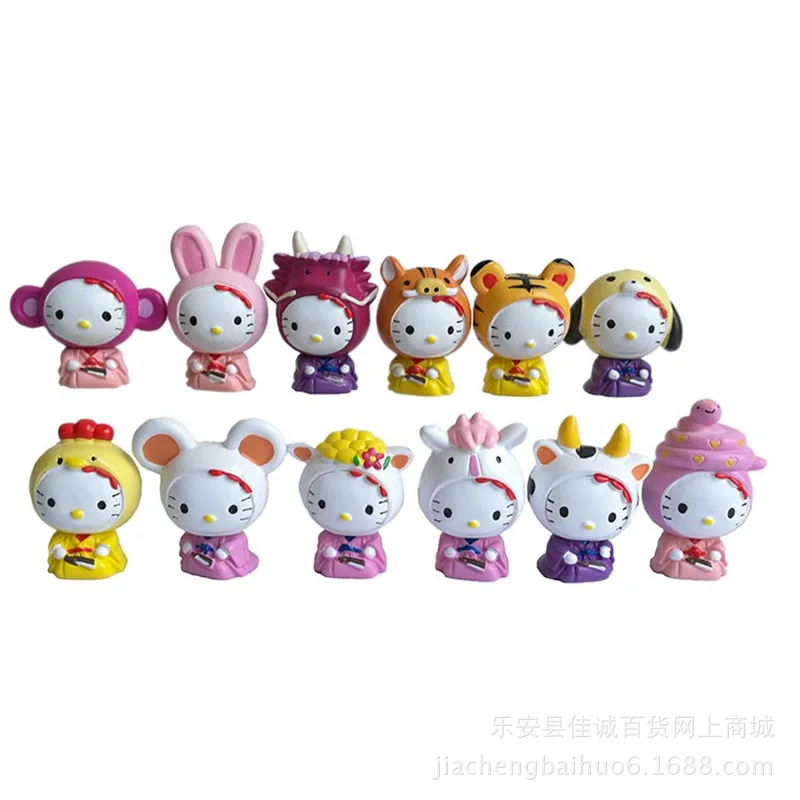 

Chinese Zodiac Series HelloKitty Car Interior Desktop Miniature Ornament Accessories Creative Anime Peripheral Figurine Toys