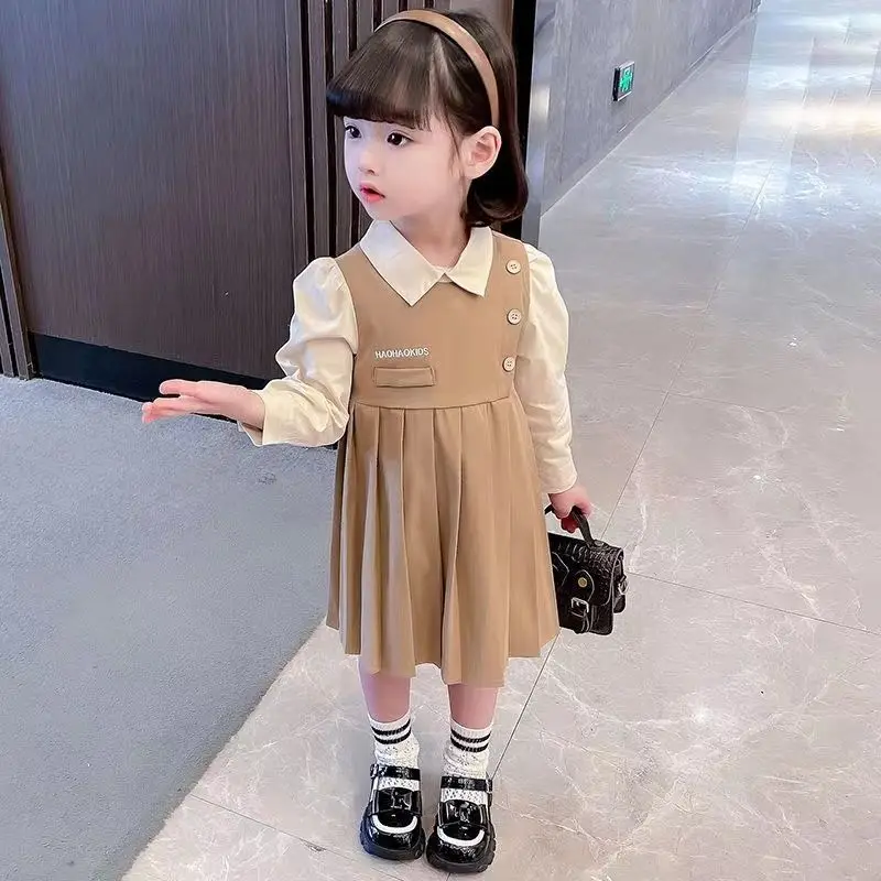 Girls\' Preppy Style Princess Dress Spring and Autumn Stylish Skirt Children\'s Korean Version Fashionable Autumn Dress